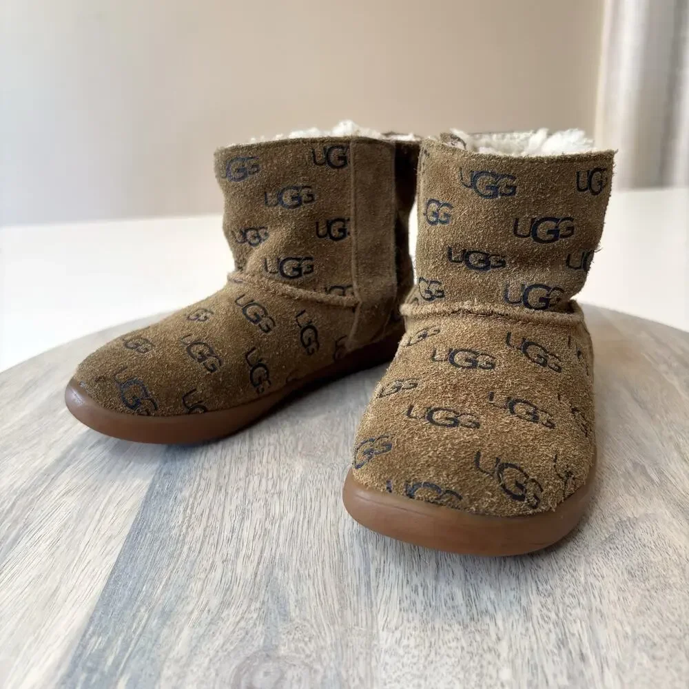 Ugg Keelan Kids Childrens Tan Leather Shearling Lined Boots US Size 10